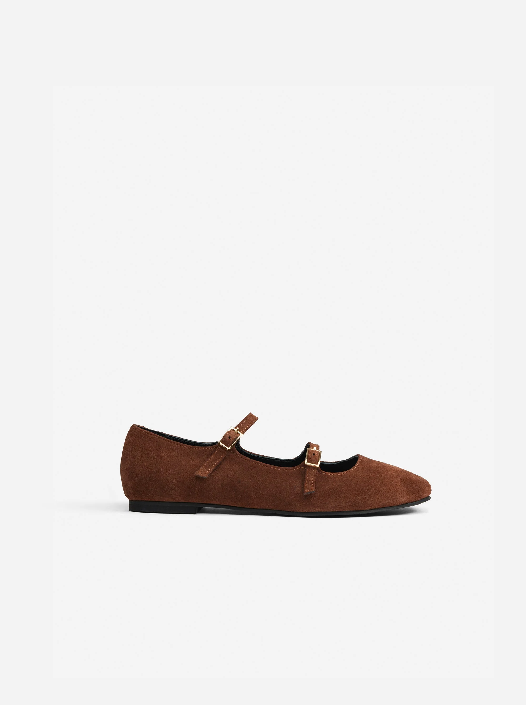 Manu Ballet Flats With Double Belt Chocolate Suede