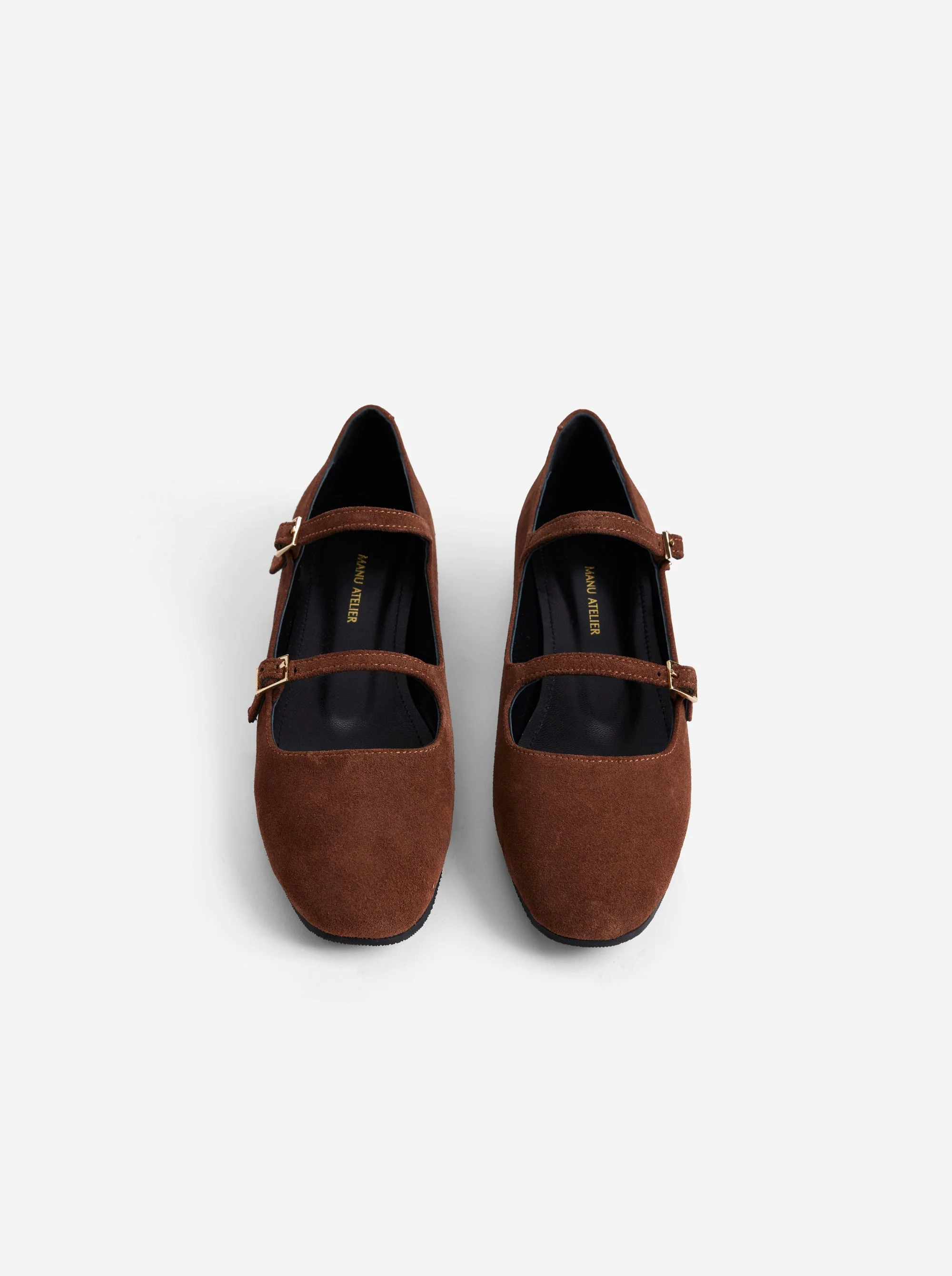 Manu Ballet Flats With Double Belt Chocolate Suede - Image 2