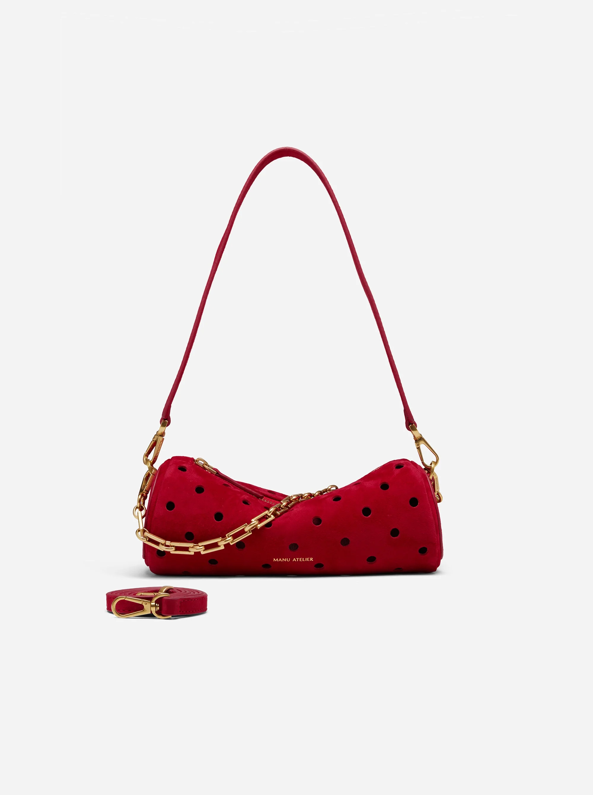 Mini Cylinder Perforated Red Suede